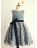 Gray Lace Rosette Skirt Heart Cut Back Flower Girl Dress